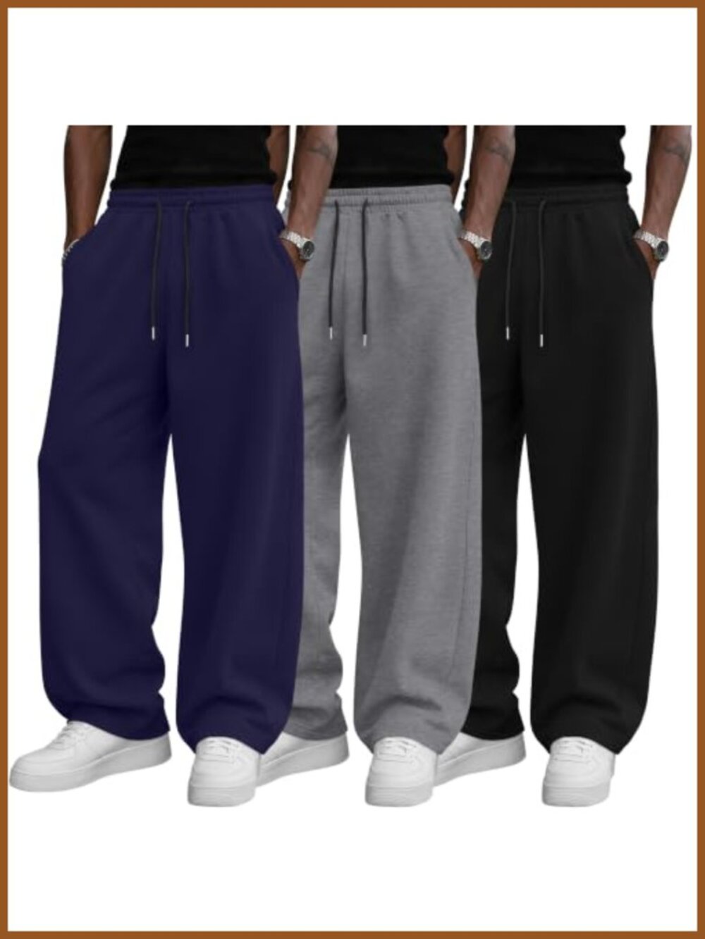 3 Pack Men Wide Leg Elastic Waist Drawstring Sweatpants Lounge Athletic Pants